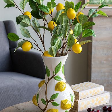 TOEMOA Round Ceramic Vase with Lemon and Vine Floral Accents