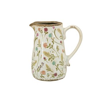 TOEMOA Round Ceramic Pitcher Vase with Multi-Colored Floral Motifs