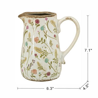 TOEMOA Round Ceramic Pitcher Vase with Multi-Colored Floral Motifs