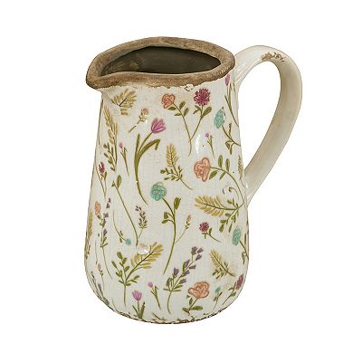 TOEMOA Round Ceramic Pitcher Vase with Multi-Colored Floral Motifs