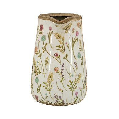 TOEMOA Round Ceramic Pitcher Vase with Multi-Colored Floral Motifs