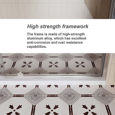 60" x 72" Walk-In Pivot Shower Door with 1/4" Tempered Glass