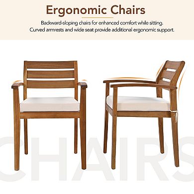 7-8 Person Outdoor Wood Dining Set With Removable Cushions, Ergonomic Chairs And Bench