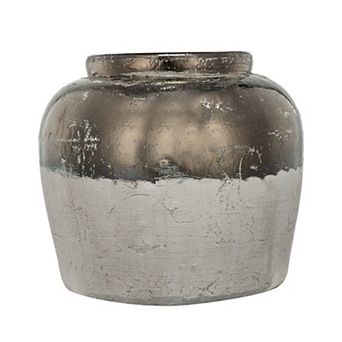 TOEMOA Round Ceramic Accent Vase with Distressed Finish and Metallic Sheen