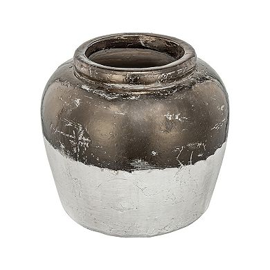 TOEMOA Round Ceramic Accent Vase with Distressed Finish and Metallic Sheen