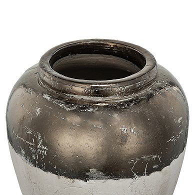 TOEMOA Round Ceramic Accent Vase with Distressed Finish and Metallic Sheen
