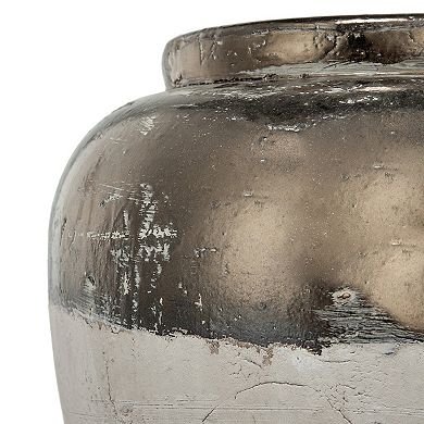 TOEMOA Round Ceramic Accent Vase with Distressed Finish and Metallic Sheen