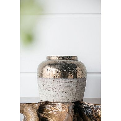 TOEMOA Round Ceramic Accent Vase with Distressed Finish and Metallic Sheen