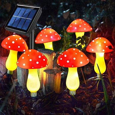 Red Solar Mushroom Garden Lights - 6 pieces