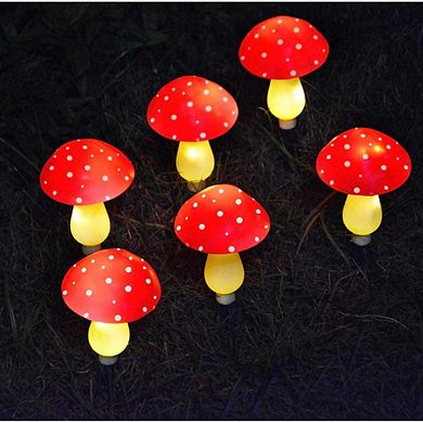 Red Solar Mushroom Garden Lights - 6 pieces