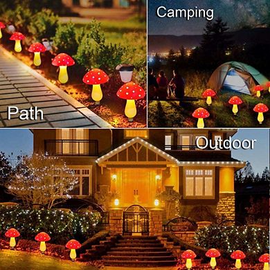 Red Solar Mushroom Garden Lights - 6 pieces