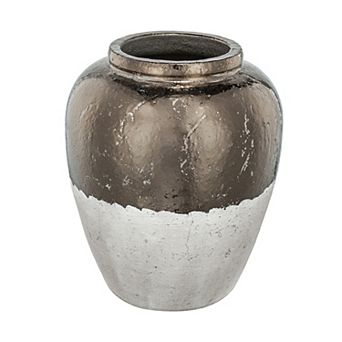 TOEMOA Round Ceramic Accent Vase with Distressed Finish and Metallic Sheen
