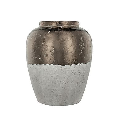 TOEMOA Round Ceramic Accent Vase with Distressed Finish and Metallic Sheen