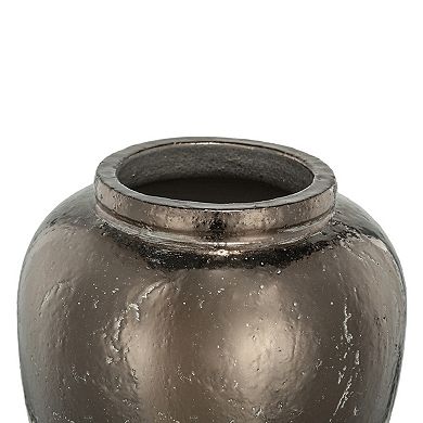 TOEMOA Round Ceramic Accent Vase with Distressed Finish and Metallic Sheen
