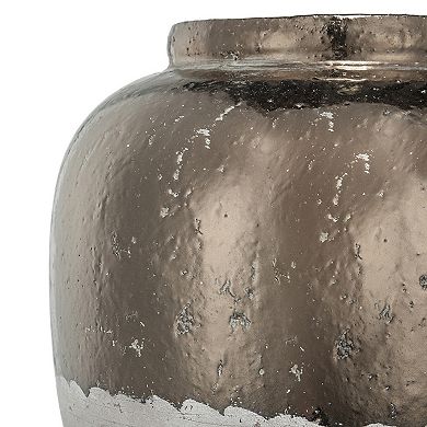 TOEMOA Round Ceramic Accent Vase with Distressed Finish and Metallic Sheen