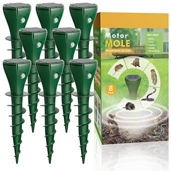 8 Pack Solar Powered Mole Repellent Easy Twist Stakes for Lawns Yard with Variable Sonic Vibration
