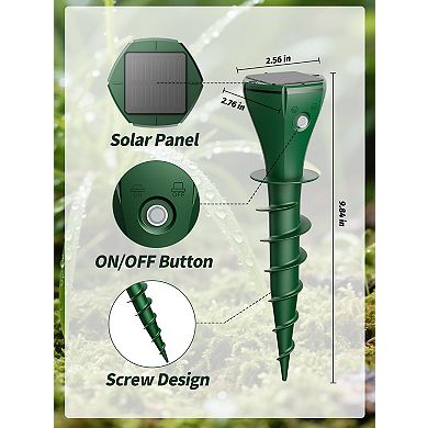 8 Pack Solar Powered Mole Repellent Easy Twist Stakes for Lawns Yard with Variable Sonic Vibration