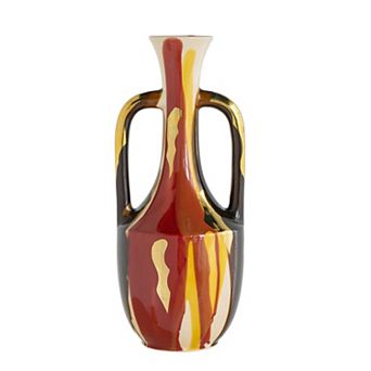 TOEMOA Curved Ceramic Vase with Looping Handles and Abstract Finish