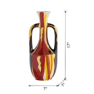 TOEMOA Curved Ceramic Vase with Looping Handles and Abstract Finish
