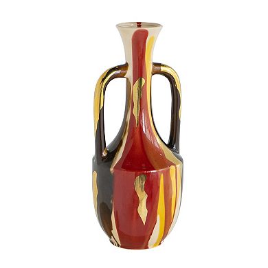 TOEMOA Curved Ceramic Vase with Looping Handles and Abstract Finish