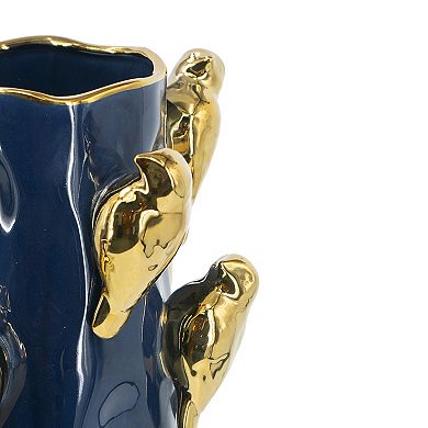 TOEMOA Ceramic Tree Branch Vase with Gold Bird Accents