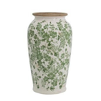 TOEMOA Ceramic Floral Pattern Vase Classic Silhouette Home Accent Decor