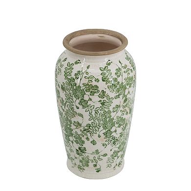 TOEMOA Ceramic Floral Pattern Vase Classic Silhouette Home Accent Decor