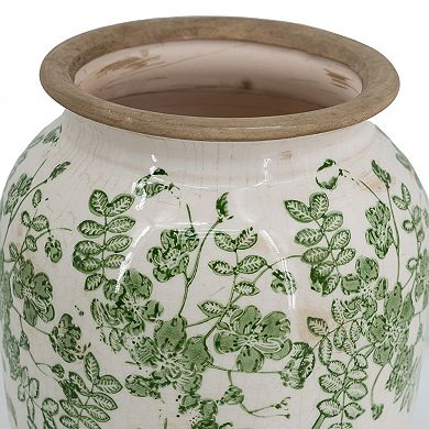 TOEMOA Ceramic Floral Pattern Vase Classic Silhouette Home Accent Decor