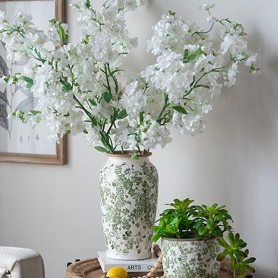 TOEMOA Ceramic Floral Pattern Vase Classic Silhouette Home Accent Decor