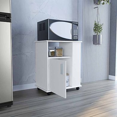 Munich Lower Microwave Pantry, Single Door Cabinet with Three Lateral and Two Interior Shelves