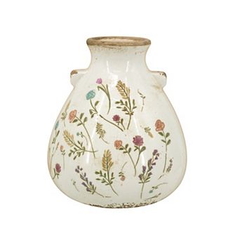 TOEMOA Round Ceramic Accent Vase with Multicolored Floral Motif Design