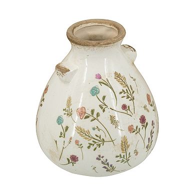 TOEMOA Round Ceramic Accent Vase with Multicolored Floral Motif Design