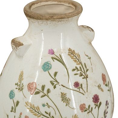 TOEMOA Round Ceramic Accent Vase with Multicolored Floral Motif Design
