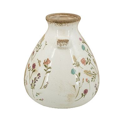 TOEMOA Round Ceramic Accent Vase with Multicolored Floral Motif Design