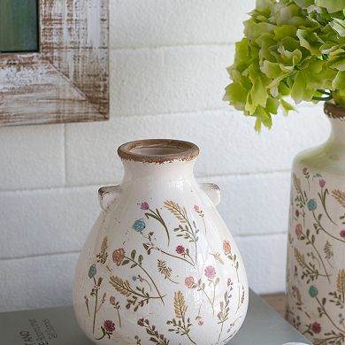 TOEMOA Round Ceramic Accent Vase with Multicolored Floral Motif Design