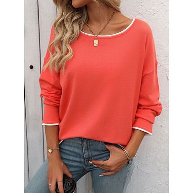 Womens Crew Neck Long Sleeve Sweater Casual Loose Pullover Tops Fall Clothes