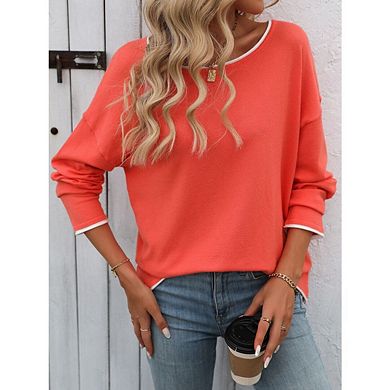 Womens Crew Neck Long Sleeve Sweater Casual Loose Pullover Tops Fall Clothes