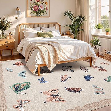 Area Rug, No Slip Washable Butterfly Pattern Rug for Living Room Bedroom Dining Room