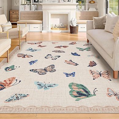 Area Rug, No Slip Washable Butterfly Pattern Rug for Living Room Bedroom Dining Room