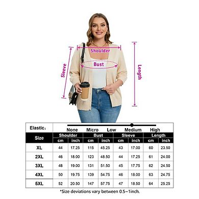 Women's Plus Size V-Neck Cardigans 3/4 Sleeve Knitted Button Down Sweater