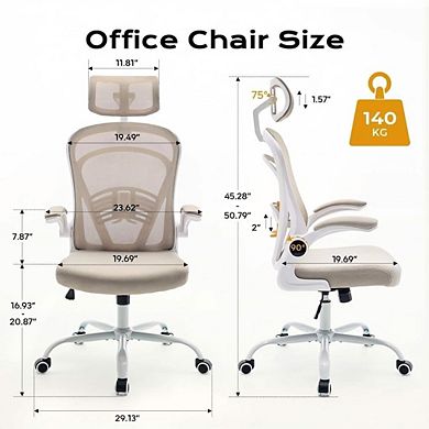 Ergonomic Mesh Office Chair, Adjustable Lumbar Support & Flip-Up Arms for Home Office Study Room