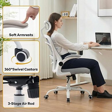 Ergonomic Mesh Office Chair, Adjustable Lumbar Support & Flip-Up Arms for Home Office Study Room