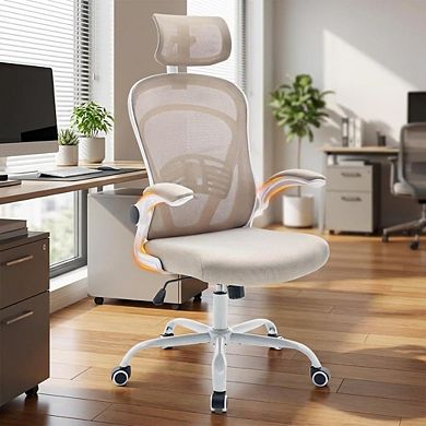 Ergonomic Mesh Office Chair, Adjustable Lumbar Support & Flip-Up Arms for Home Office Study Room