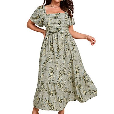 plus size maxi dresses for summer Plus Size Short Sleeve Floral Print Casual Maxi Dress XXXL