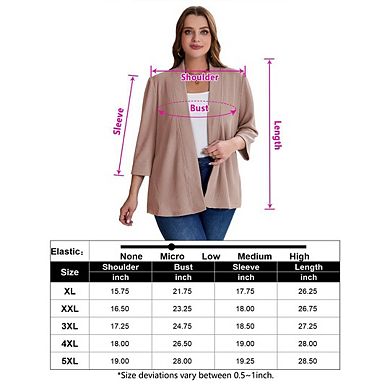 Women's Plus Size Puff Sleeve Cardigan Open Front Casual 3/4 Sleeve