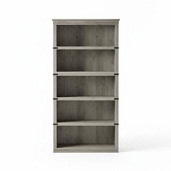 5 tier farmhouse bookcase with storage, wooden，home office, living room, bedroom