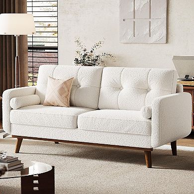 65"Loveseat Sofa, Mid-Century Modern Sofa,2 Seater Deep Seat, Teddy Wool Faux Lambskin