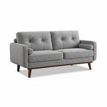 65"Loveseat Sofa, Mid-Century Modern Sofa,2 Seater Deep Seat, Teddy Wool Faux Lambskin