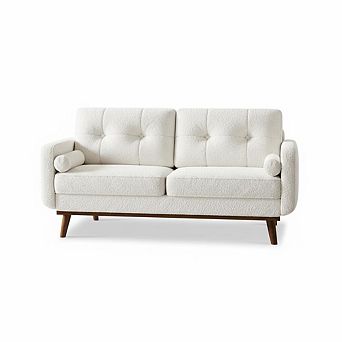 65"Loveseat Sofa, Mid-Century Modern Sofa,2 Seater Deep Seat, Teddy Wool Faux Lambskin