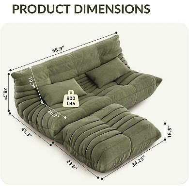 Bean Bag Couch, Loveseat Sofa with High Density Comfortable Foam for Living Room，Office